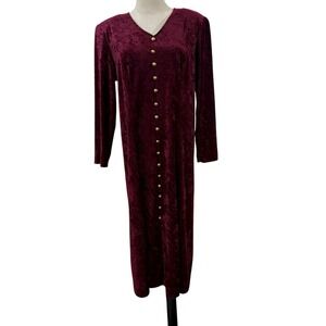 Vtg 90s Brett Alixander‎ Women's XL Crushed Velvet Maxi Dress Burgundy Lace Up
